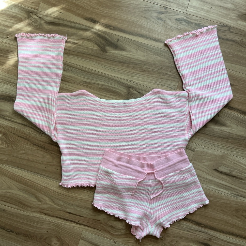 Nasty Gal Pink and White Striped Lounge Set